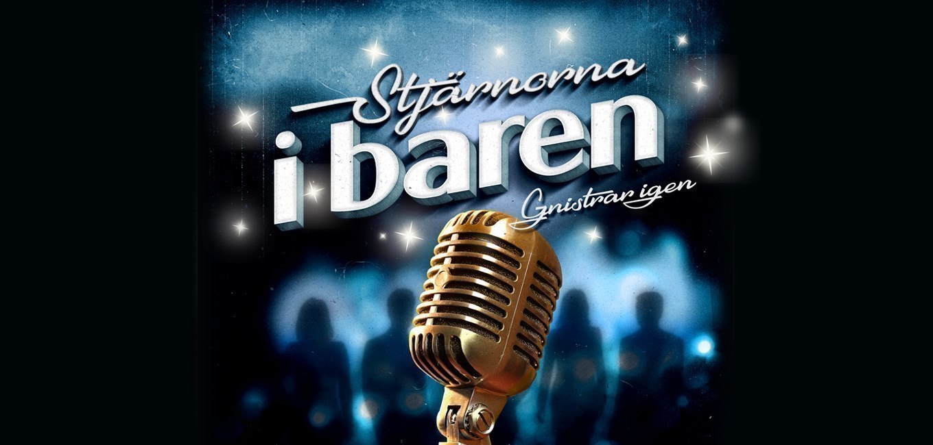 Affischbild med en mikrofon samt texten Stjärnorna i baren gnistrar igen